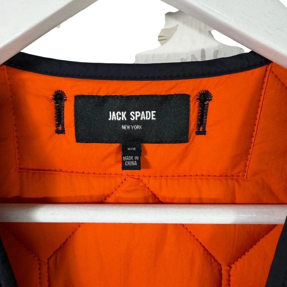 Jack Spade New York Mens Quilted Vest Navy Blue Orange Lining Medium Hexagon